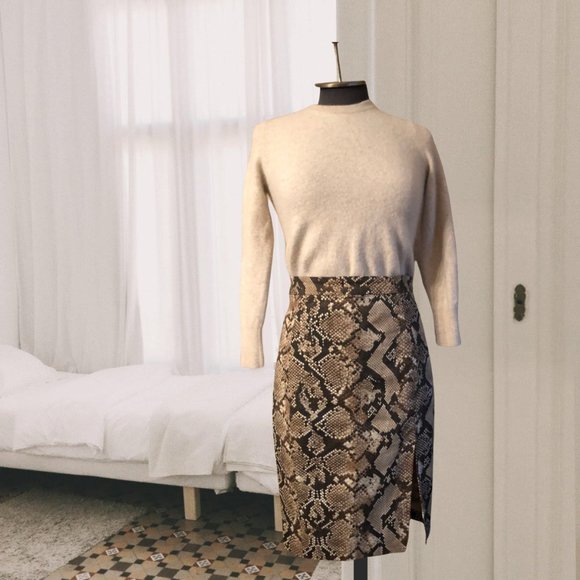 Altuzarra Brown Snake Print Pencil Skirt With Side Slit, Size US 6 - Picture 7 of 11